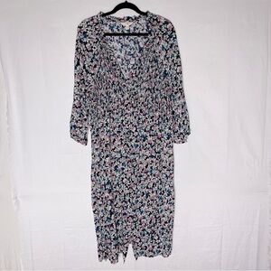 Terra & Sky Multicolour Ditsy Floral Long Sleeve Button Front Midi Dress 1X